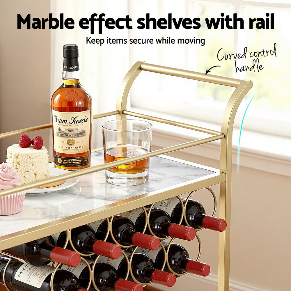 Artiss Marble Effect Bar Cart with Wine Rack, 85 cm