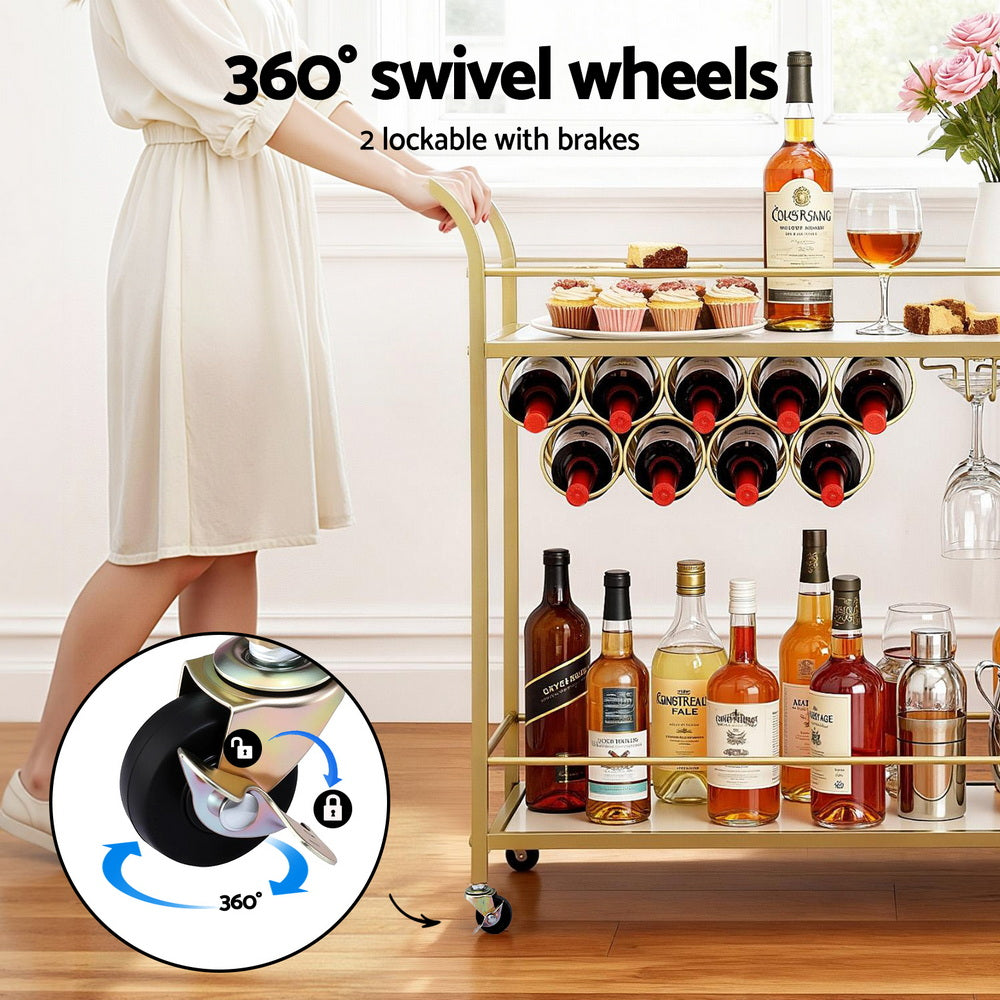 Artiss Marble Effect Bar Cart with Wine Rack, 85 cm