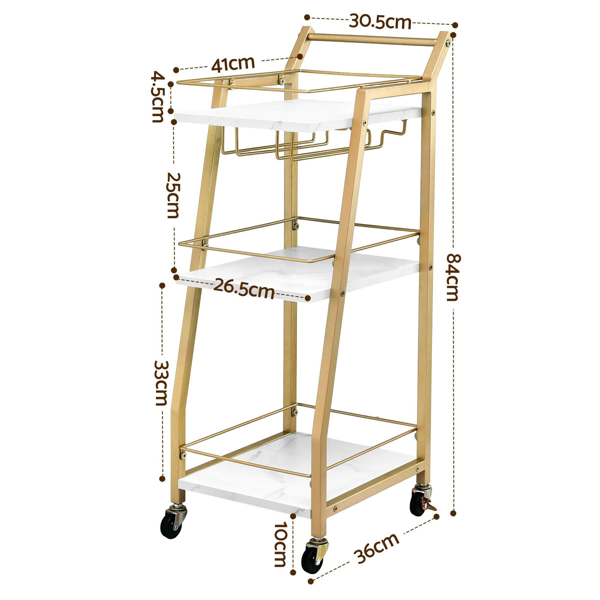 Artiss 3 Tier Marble Effect Bar Cart, 41 cm