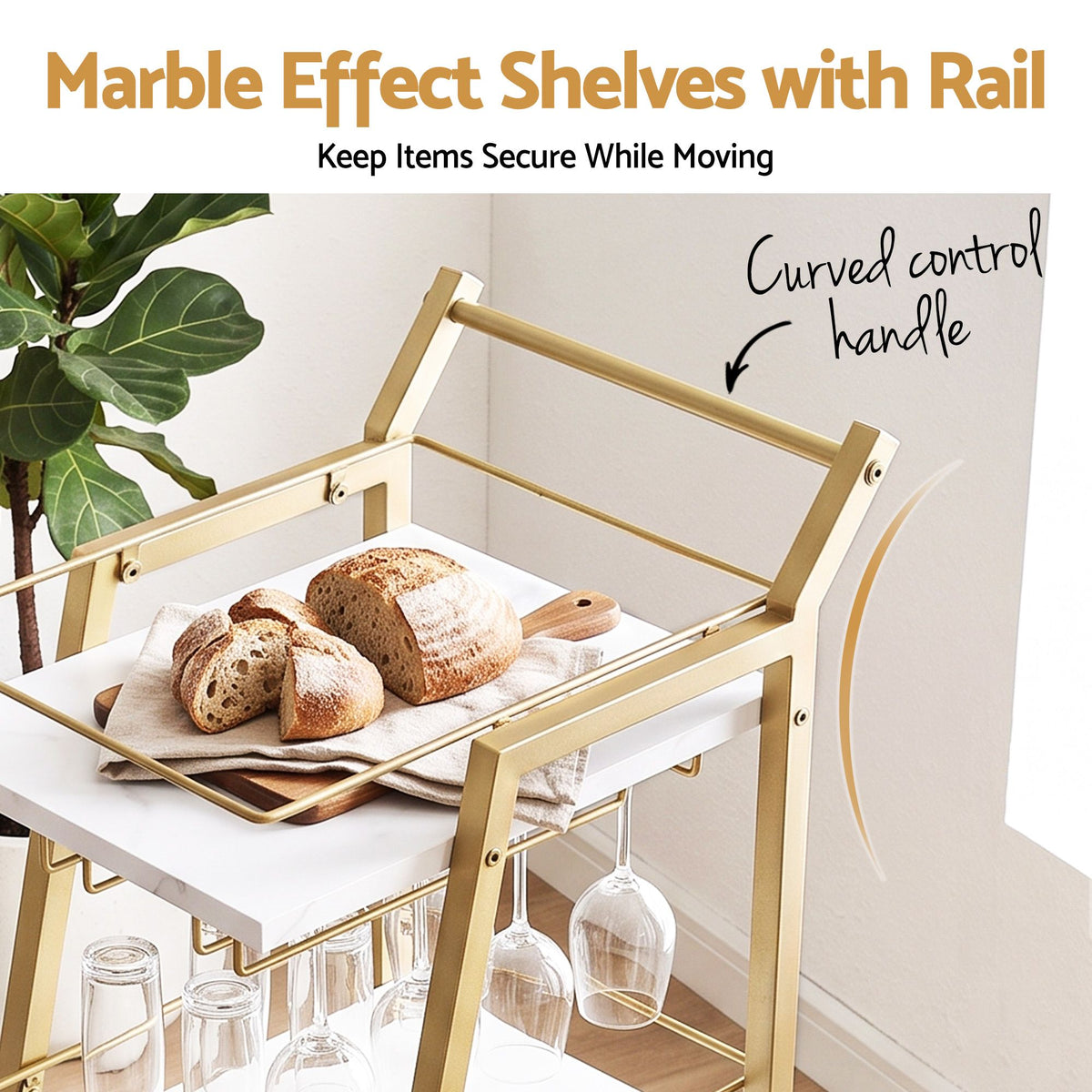 Artiss 3 Tier Marble Effect Bar Cart, 41 cm