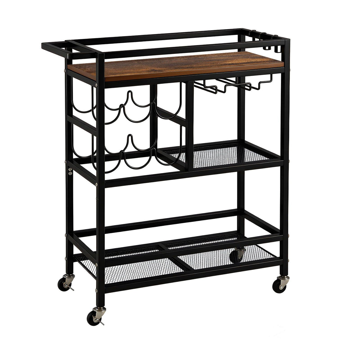 Artiss Bar Cart with Wine and Glass Racks, 72 cm, Black