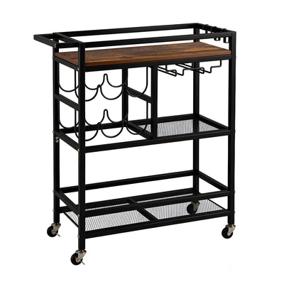 Artiss Bar Cart with Wine and Glass Racks, 72 cm, Black