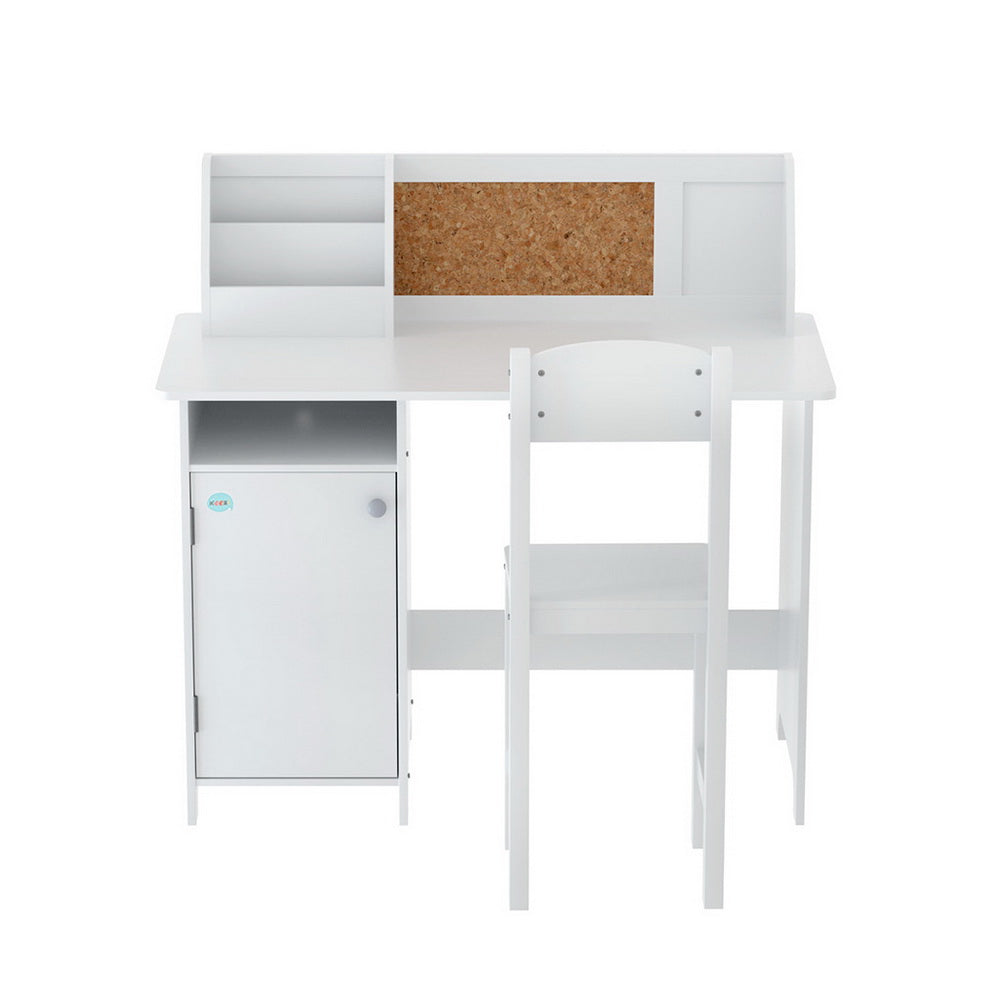 Keezi Kids Table and Chair Set with Cabinet Storage, White, on a white background, photo 5 of 8