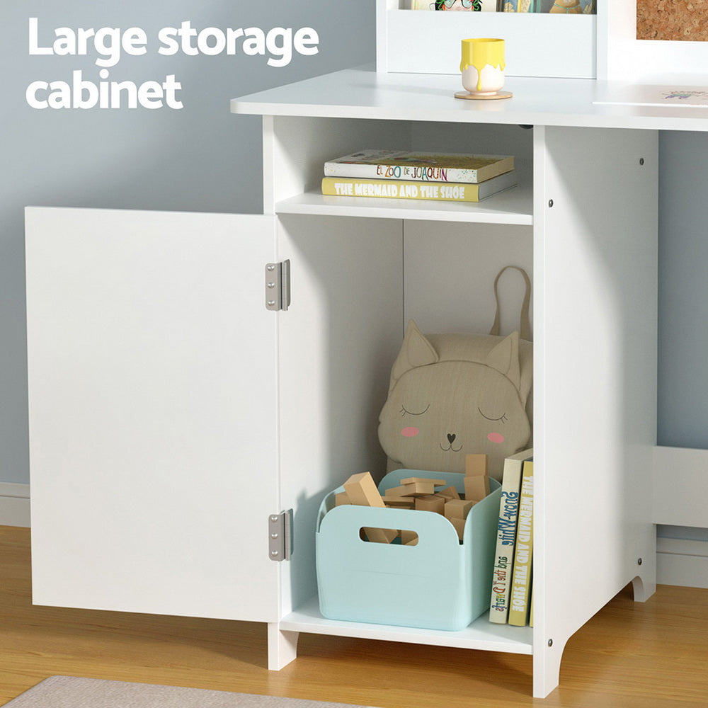 Keezi Kids Table and Chair Set with Cabinet Storage, White, photo 7 of 8