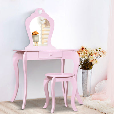 Keezi Kids Dressing Table and Stool Set, Pink