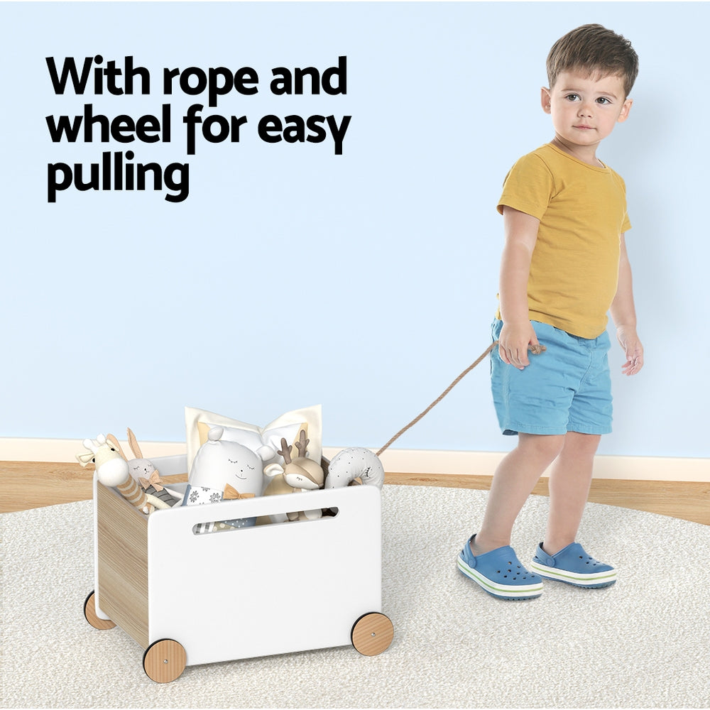 Keezi Kids Toy Box on Wheels with Pull Rope