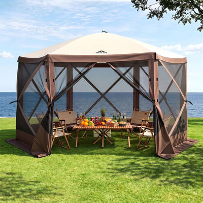 Instahut 3.6x3.6m Pop Up Gazebo, 6 Sided, Beige