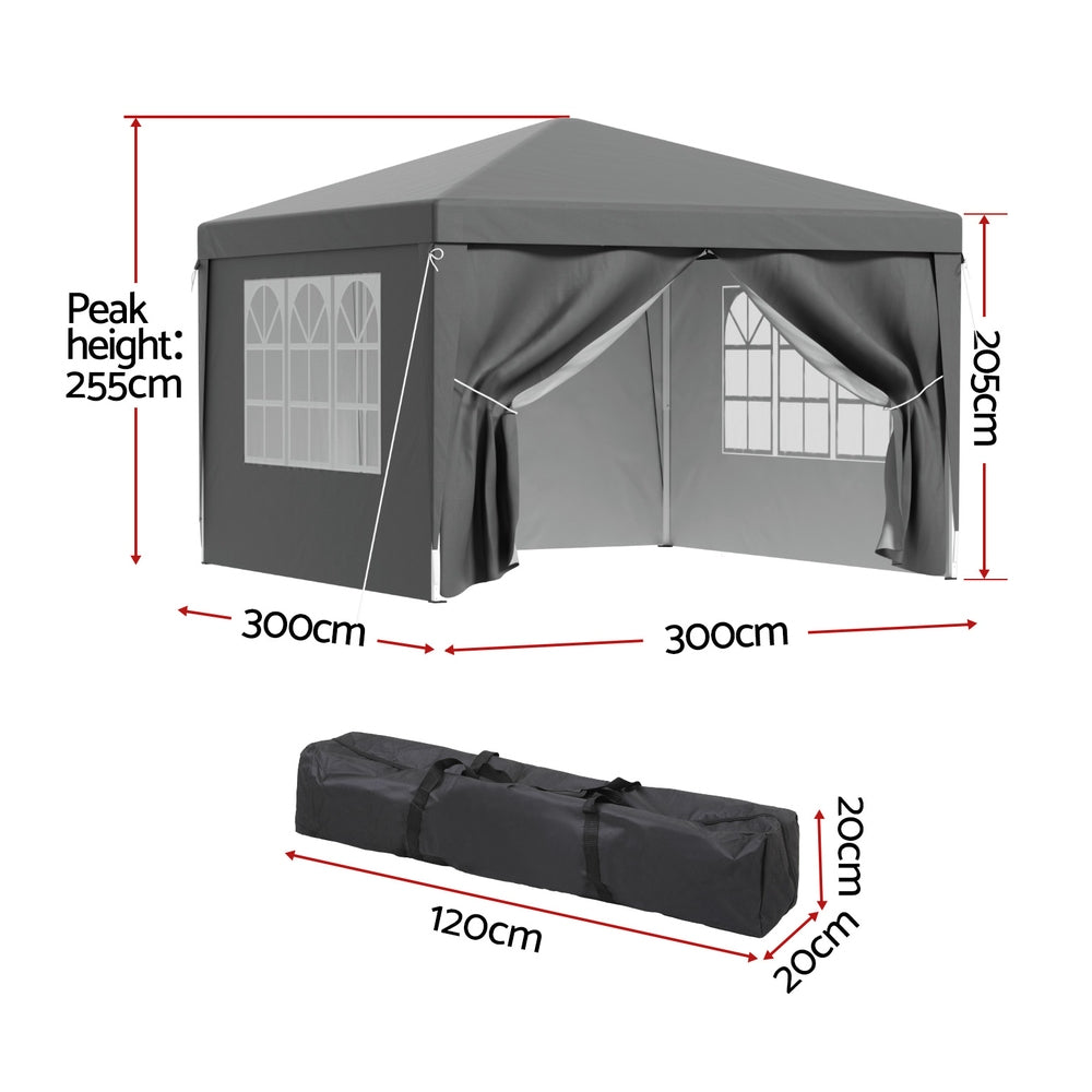 Instahut Gazebo 3x3 Pop Up Marquee Folding Tent Wedding Gazebos Camping Outdoor Shade
