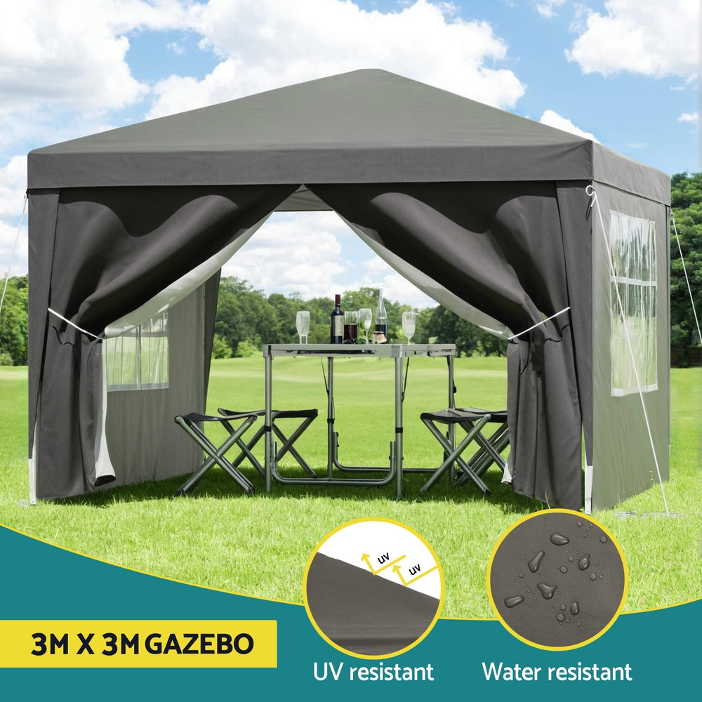 Instahut Gazebo 3x3 Pop Up Marquee Folding Tent Wedding Gazebos Camping Outdoor Shade