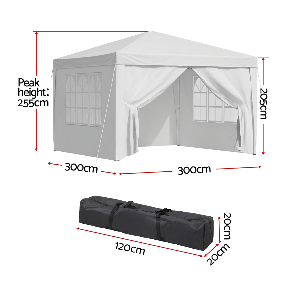 Instahut Gazebo 3x3 Pop Up Marquee Folding Tent Wedding Gazebos Camping Outdoor Canopy