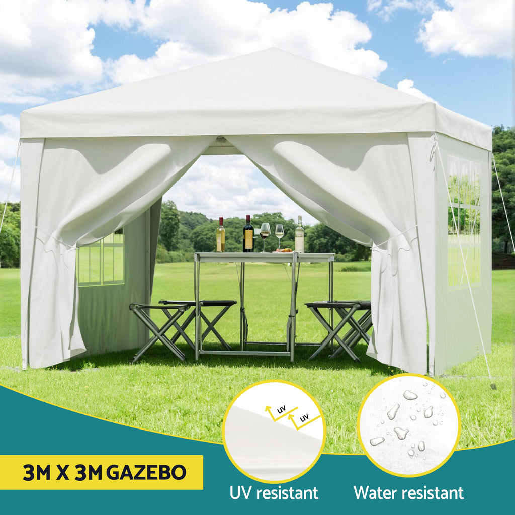 Instahut Gazebo 3x3 Pop Up Marquee Folding Tent Wedding Gazebos Camping Outdoor Canopy