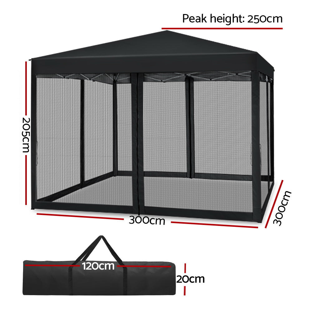 Instahut Gazebo Pop Up Marquee 3x3m Wedding Party Outdoor Camping Tent Canopy Shade Mesh
