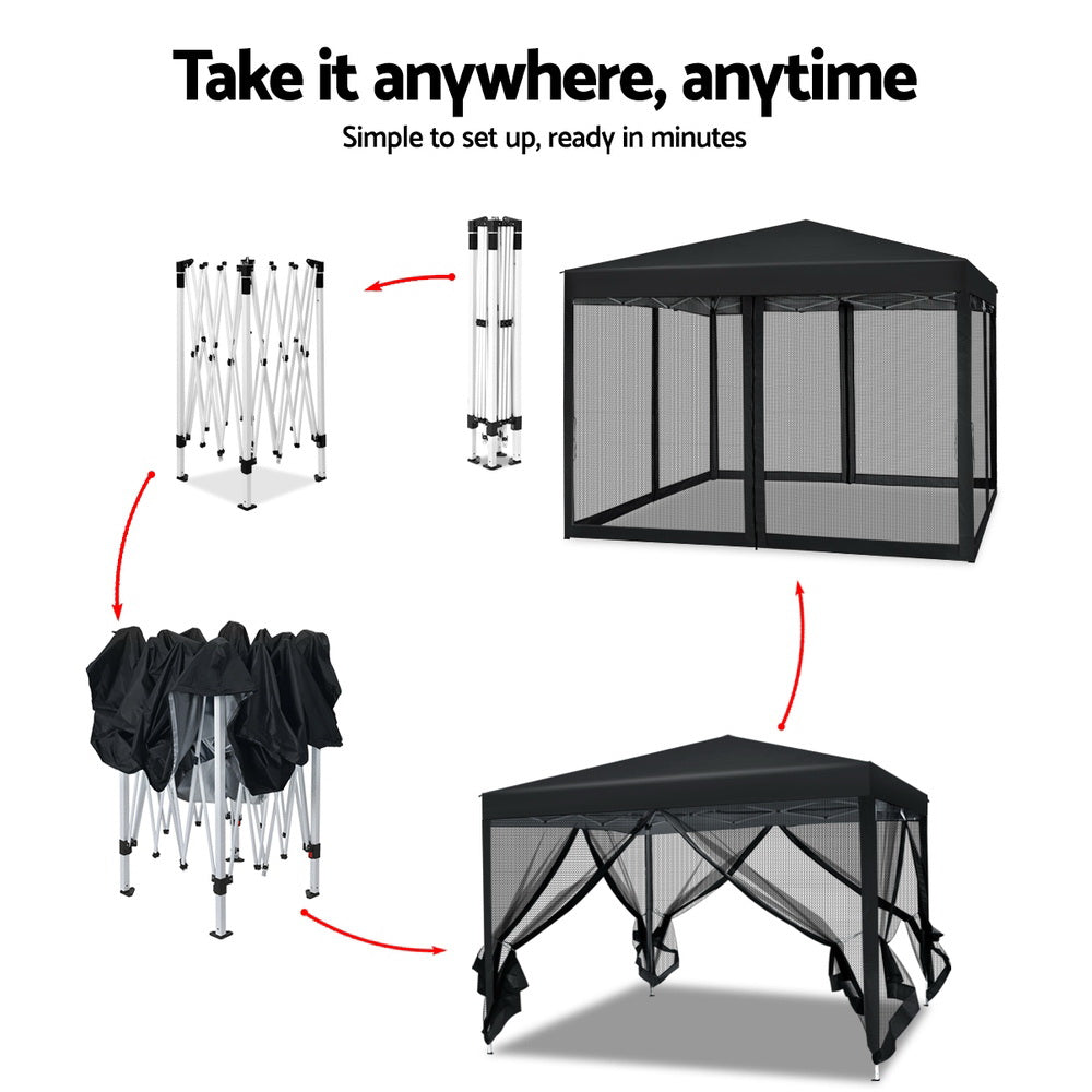 Instahut Gazebo Pop Up Marquee 3x3m Wedding Party Outdoor Camping Tent Canopy Shade Mesh