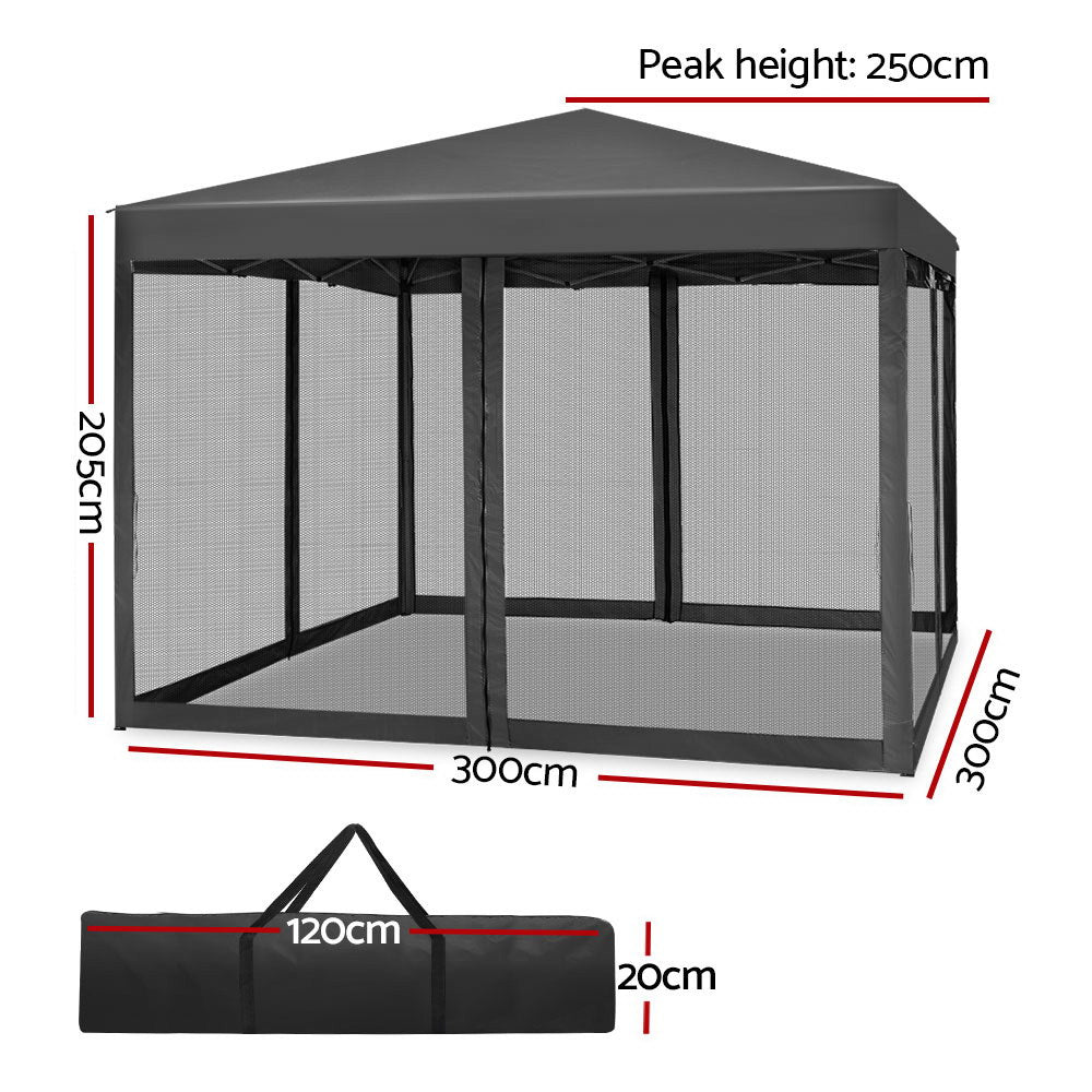 Instahut Gazebo Pop Up Marquee 3x3m Wedding Party Outdoor Camping Tent Canopy Shade Mesh