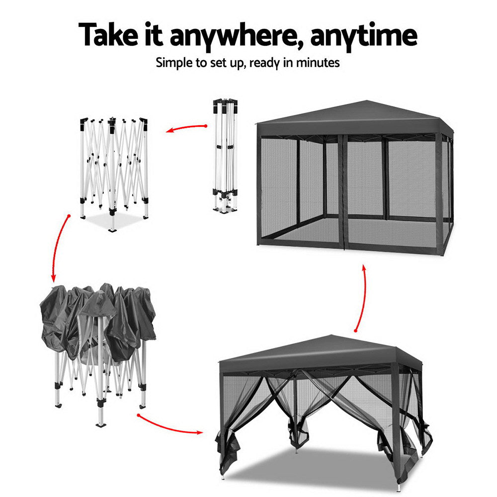 Instahut Gazebo Pop Up Marquee 3x3m Wedding Party Outdoor Camping Tent Canopy Shade Mesh