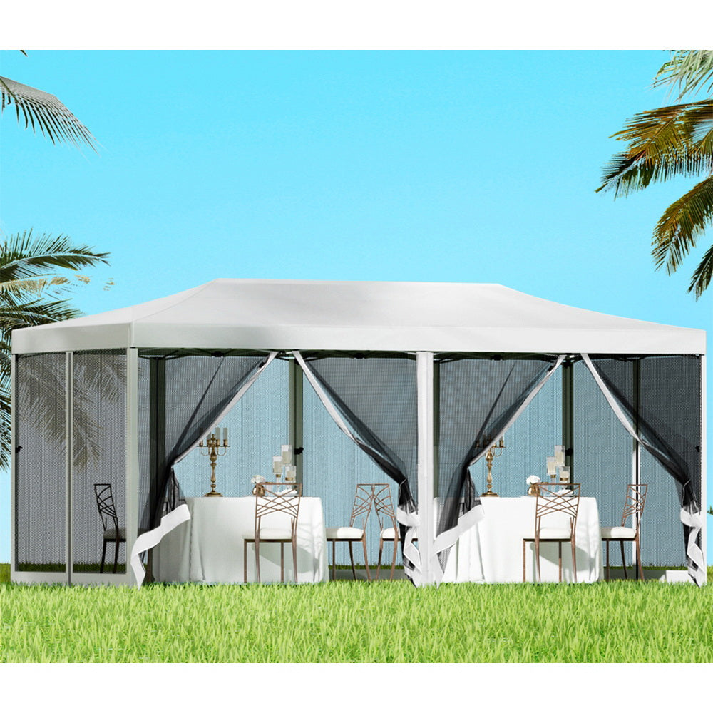 Instahut Gazebo Pop Up Marquee 3x6m Wedding Party Outdoor Camping Tent Canopy Shade Mesh