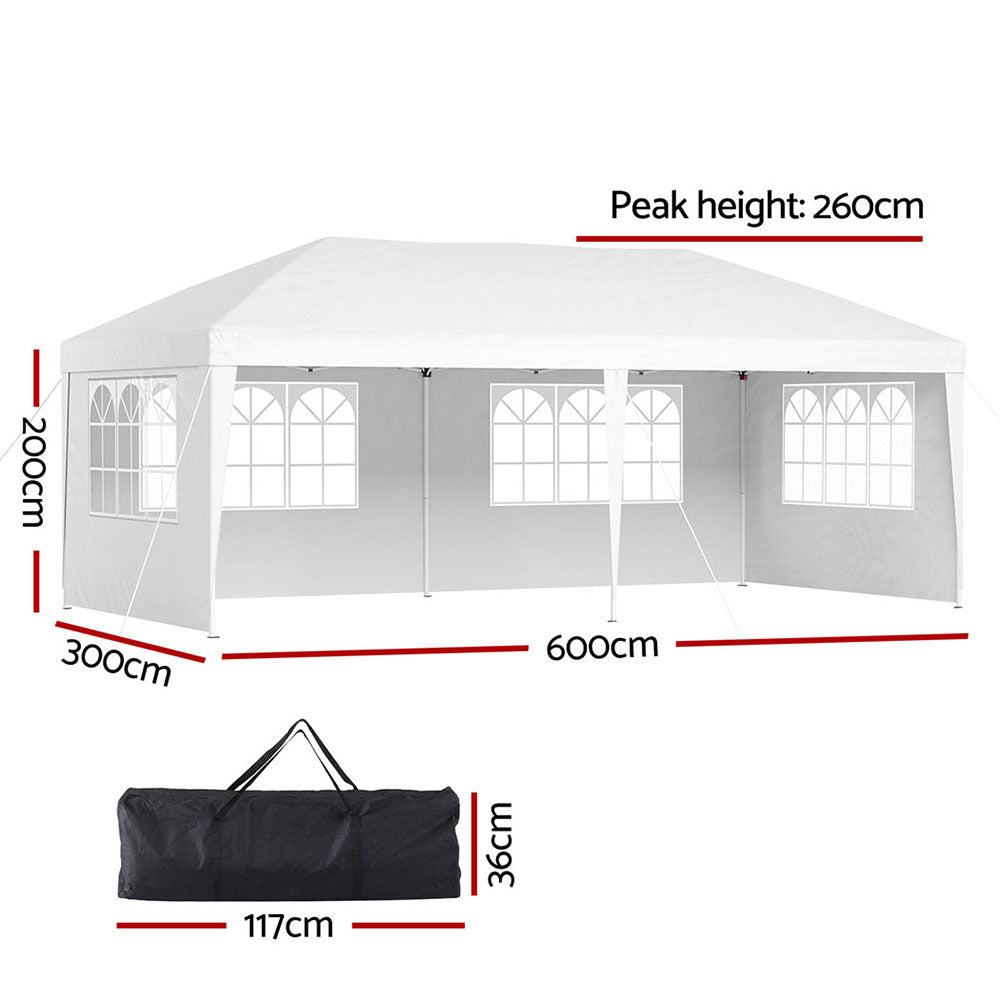 Instahut Gazebo Pop Up Marquee 3x6m Wedding Party Outdoor Camping Tent Canopy Side Wall