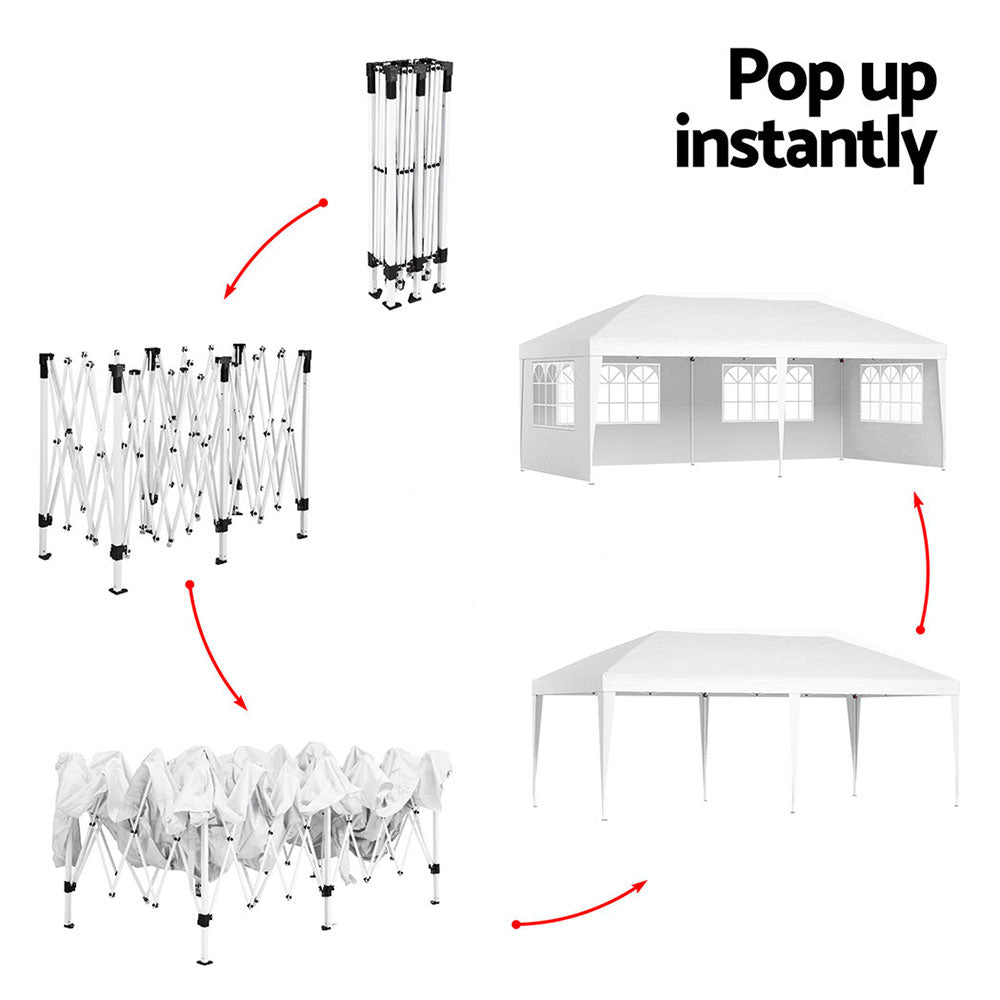 Instahut Gazebo Pop Up Marquee 3x6m Wedding Party Outdoor Camping Tent Canopy Side Wall
