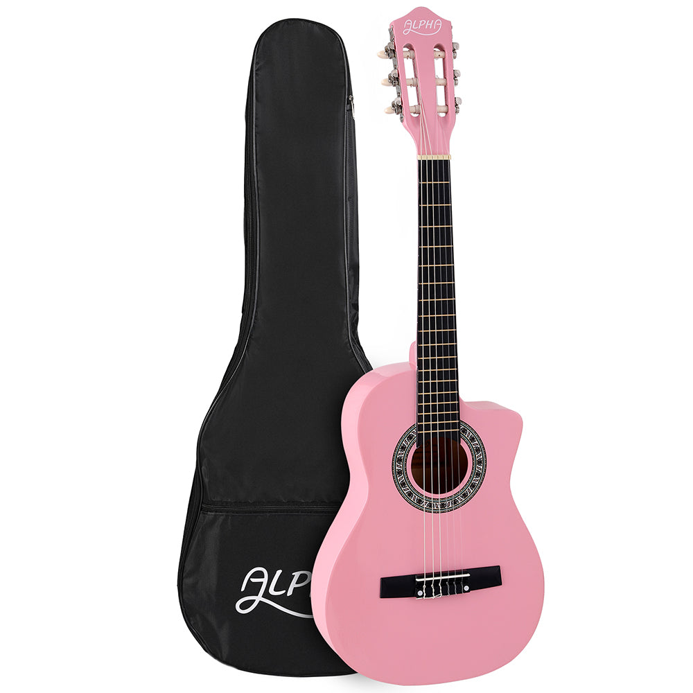 Alpha 34 Inch Classical Guitar with Carry Bag and Picks, Pink