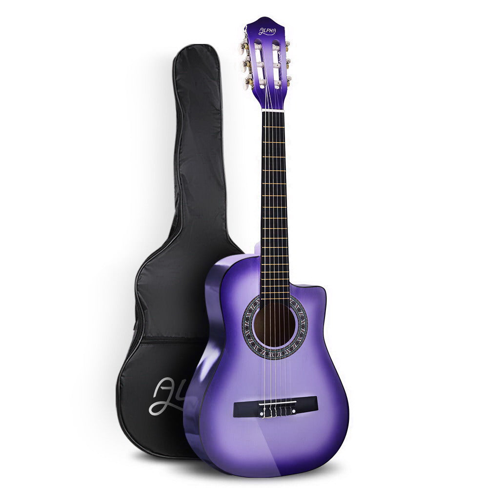 Alpha 34 Inch Classical Guitar with Carry Bag and Picks, Purple