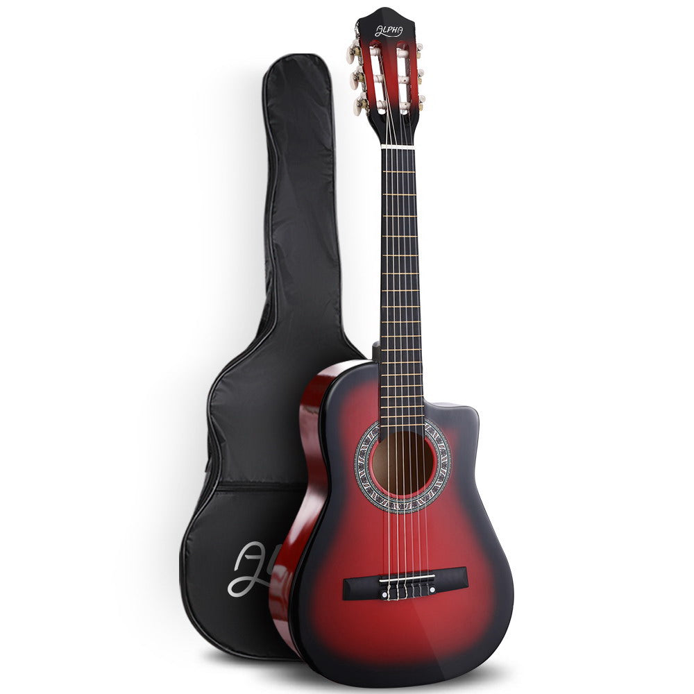 Alpha 34 Inch Classical Guitar with Carry Bag and Picks, Red