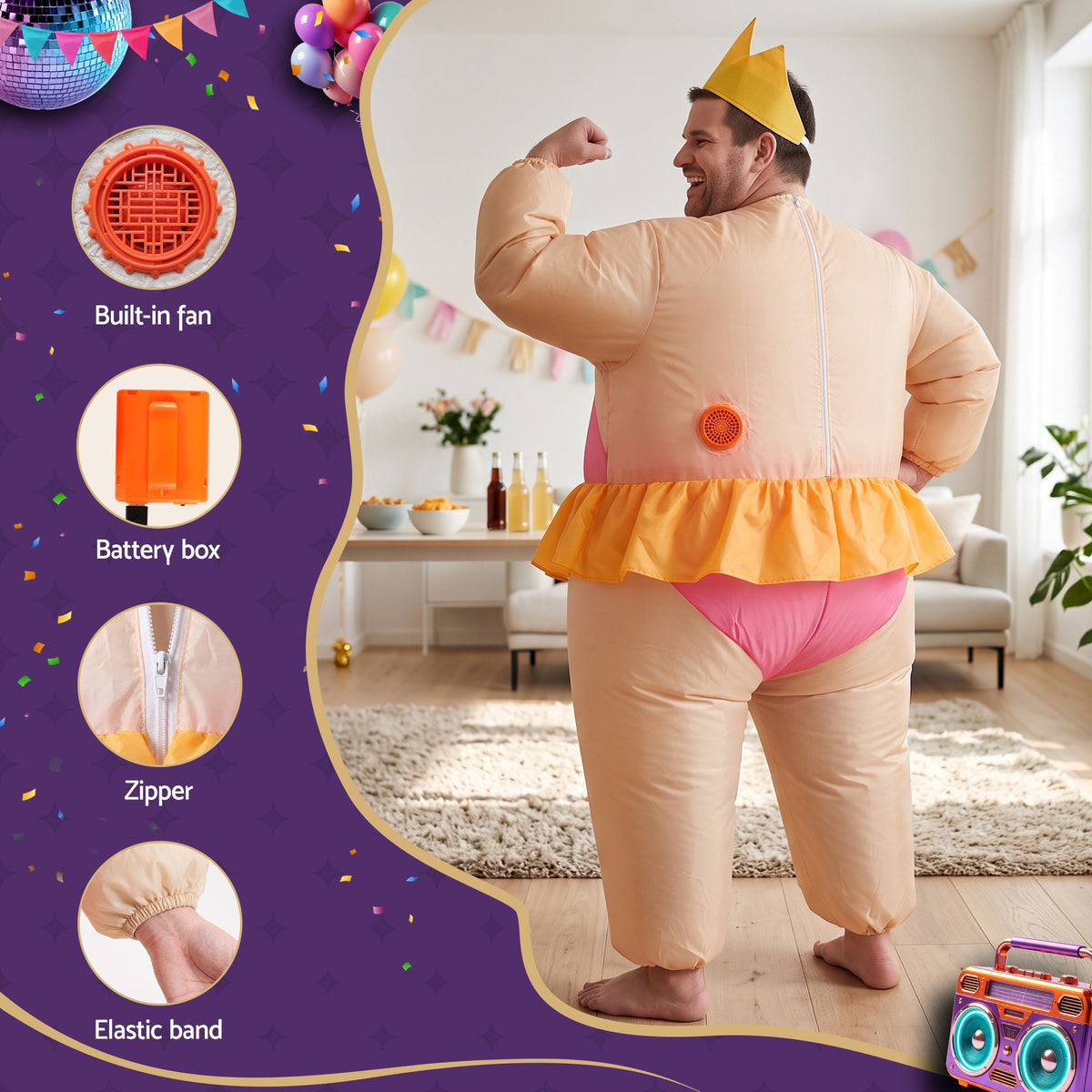 Inflatable Costume Funny Fat Suit Fancy Dress Adult Party Outfit Pink