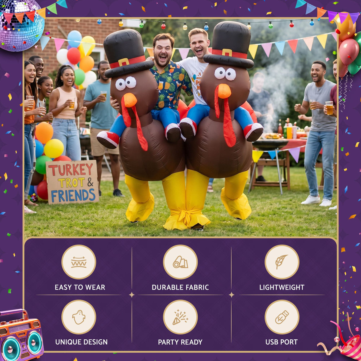Inflatable Costume Ride On Turkey Fancy Dress Funny Party Outfit