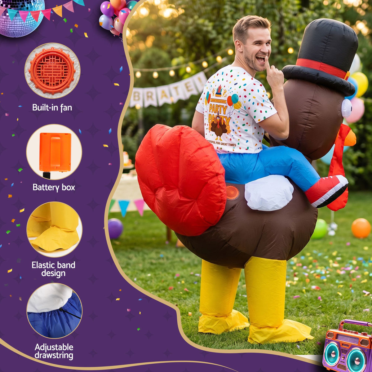 Inflatable Costume Ride On Turkey Fancy Dress Funny Party Outfit