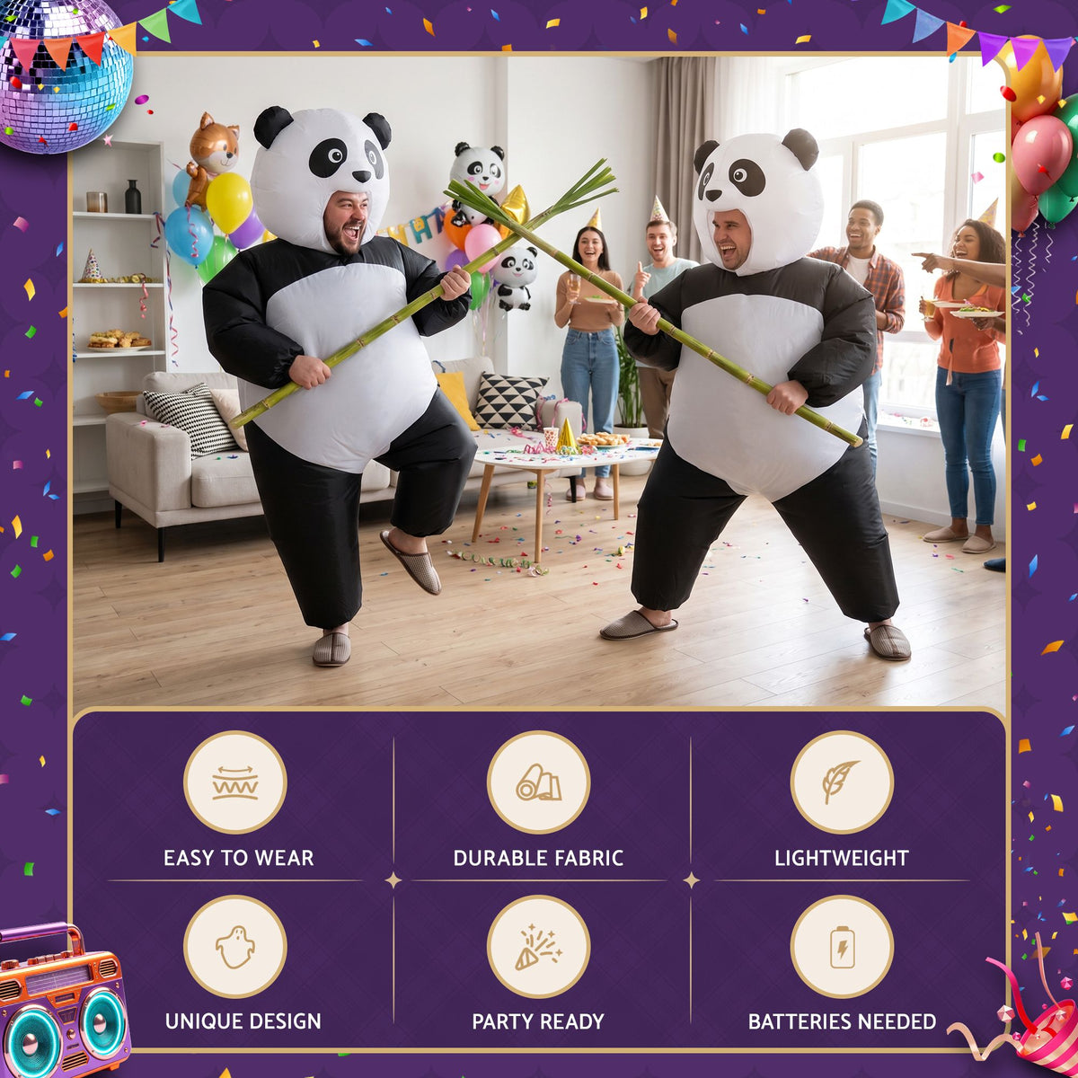 Inflatable Costume Panda Suit Fancy Dress Adult Party Outfit Black