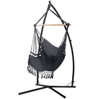 Gardeon Tassel Hammock Chair with Stand, Grey