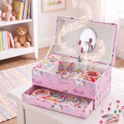 Keezi Kids Unicorn Jewellery Box, 2 Tier, Pink