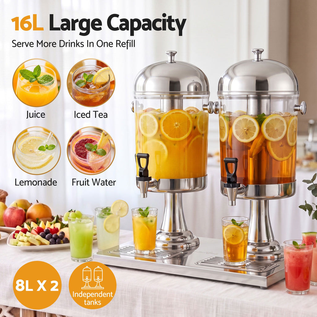 5-Star Chef 16L Dual Tank Juice Dispenser Drink Beverage Server Ice