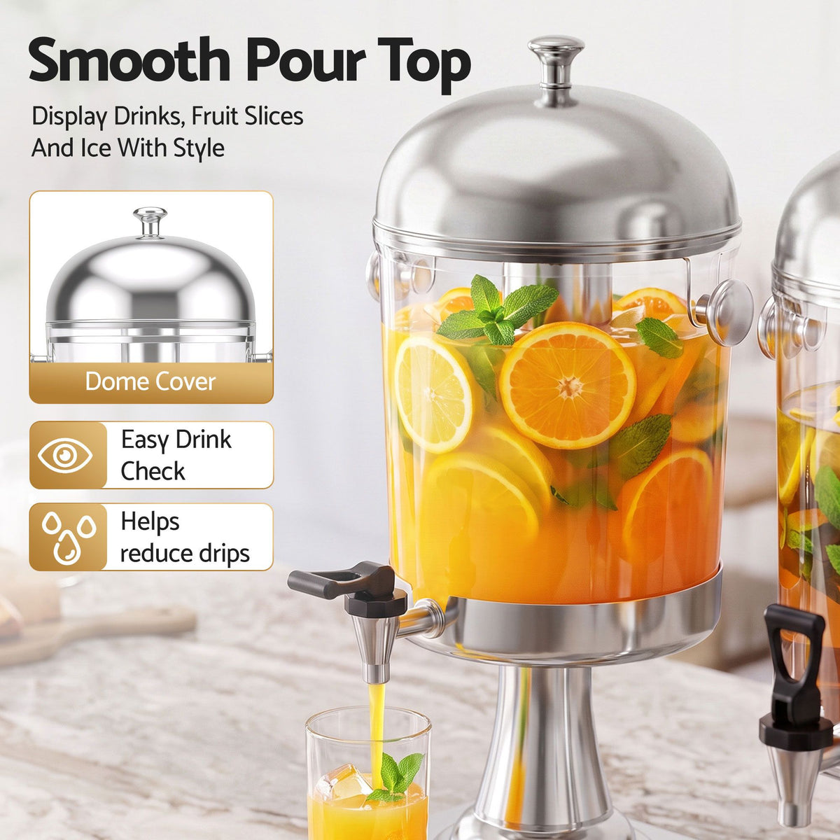 5-Star Chef 16L Dual Tank Juice Dispenser Drink Beverage Server Ice