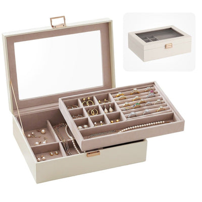 Embellir 2 Layer Jewellery Box, Clear Lid, White