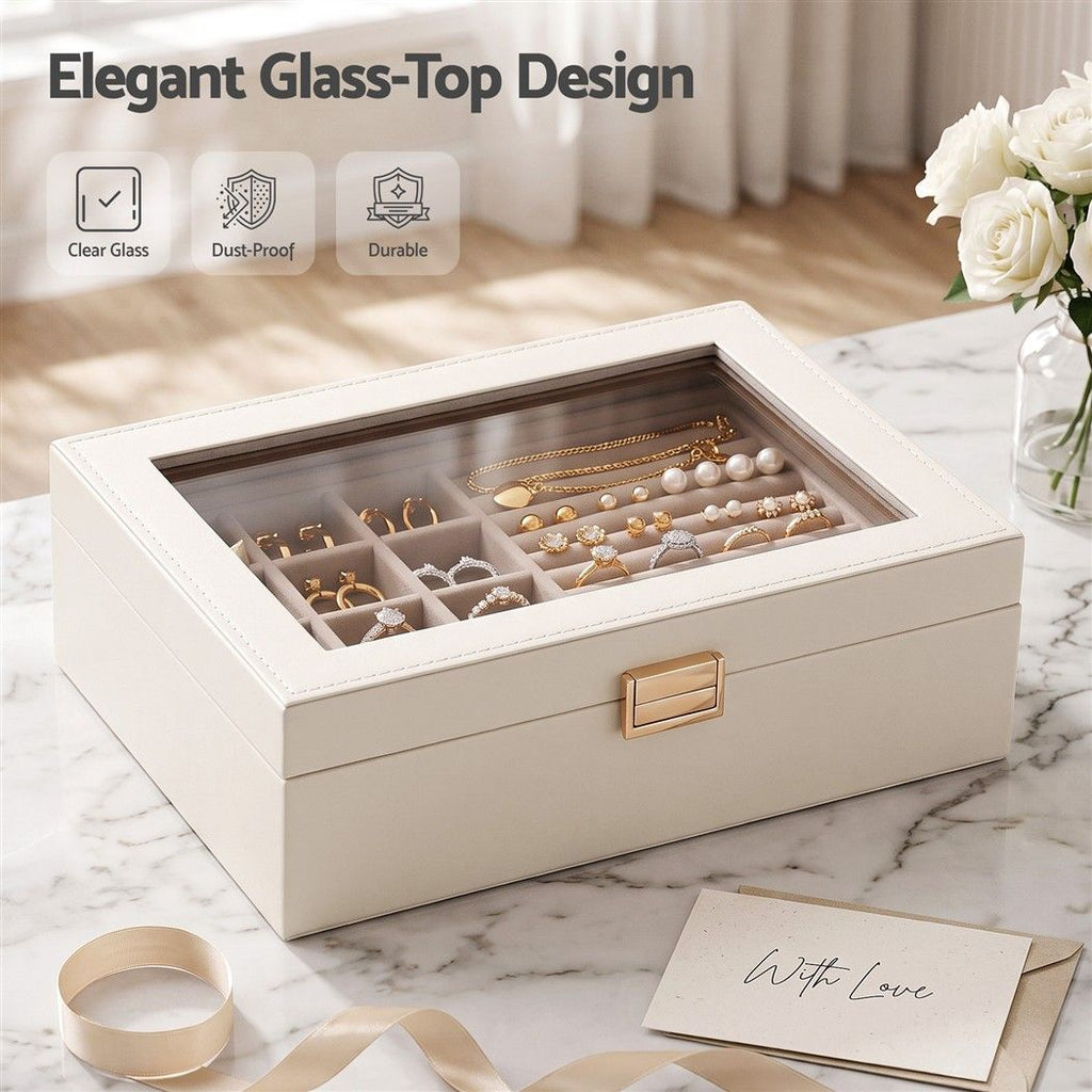 Embellir 2 Layer Jewellery Box Organiser with Clear Lid White