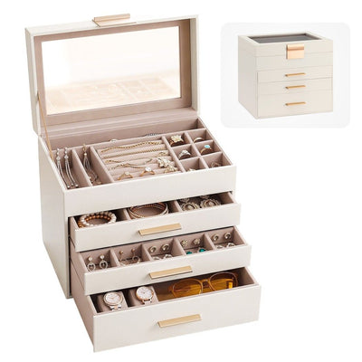 Embellir 4 Layer Jewellery Box, Glass Lid, White