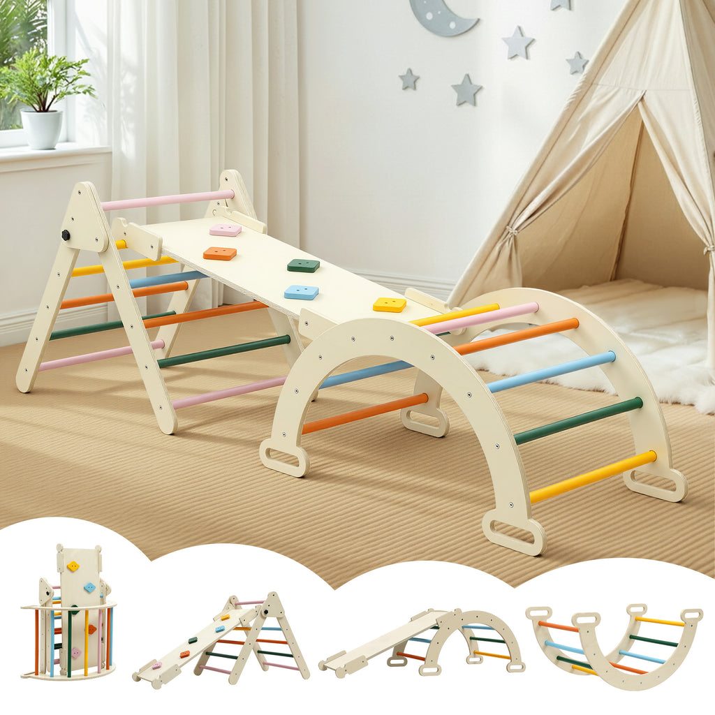 Keezi Kids Triangle Climbing Toys Set With Slide Indoor Outdoor