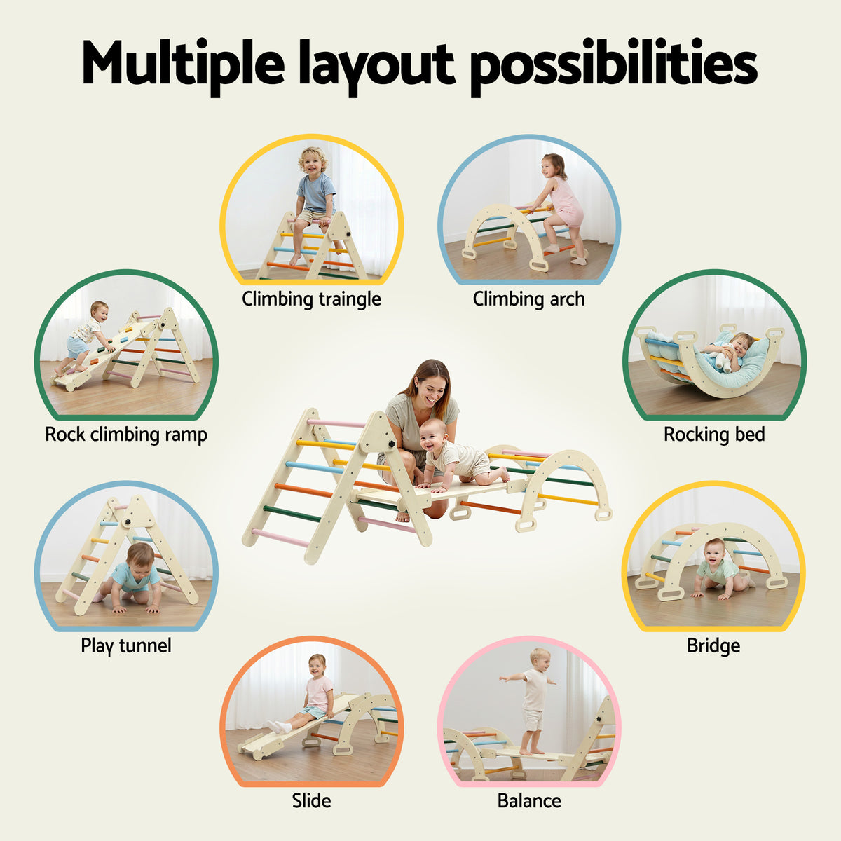 Keezi Kids Triangle Climbing Toys Set With Slide Indoor Outdoor