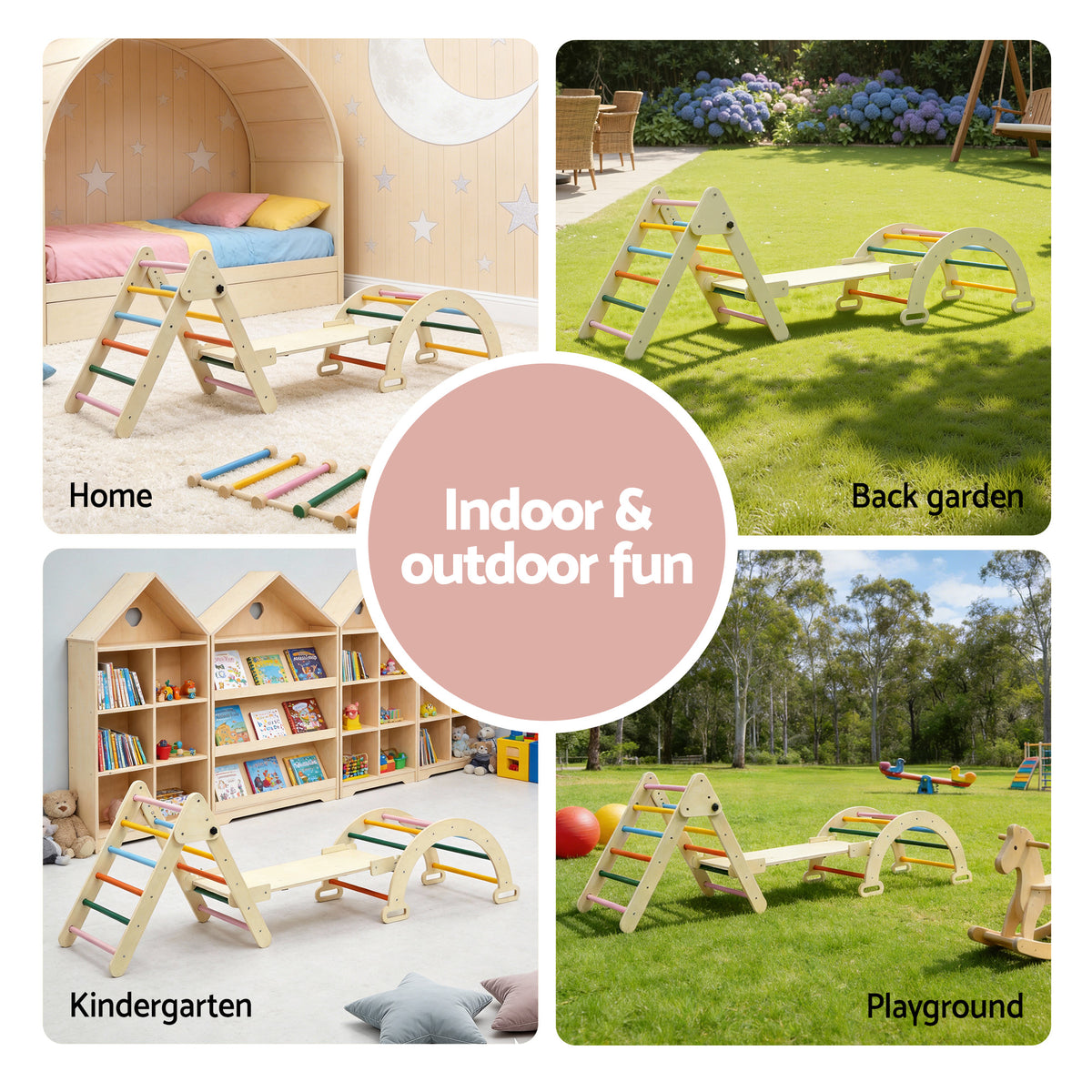 Keezi Kids Triangle Climbing Toys Set With Slide Indoor Outdoor