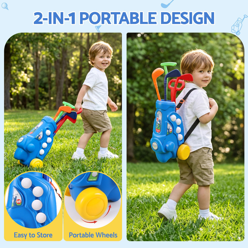 Keezi Kids Golf Set Toddler Club Set Pull Cart Indoor Outdoor