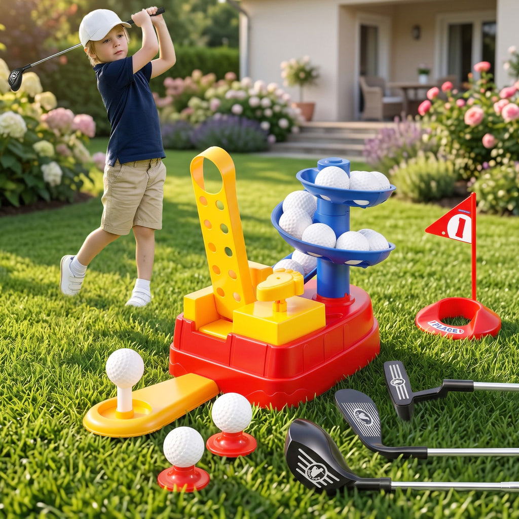 Keezi Golf Toy Set with Ball Launcher, Blue, shown in a real setting