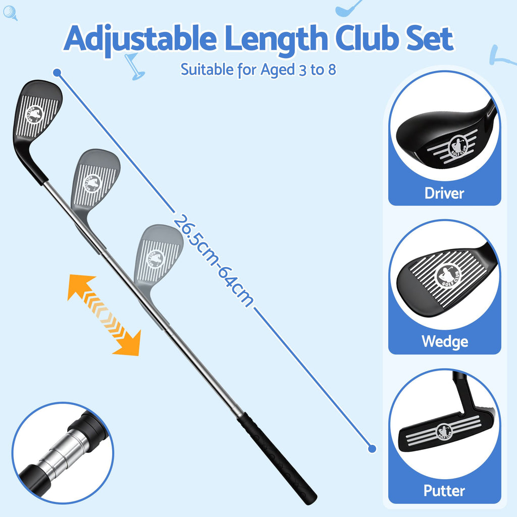Keezi Golf Toy Set with Ball Launcher, Blue, with its measurements marked