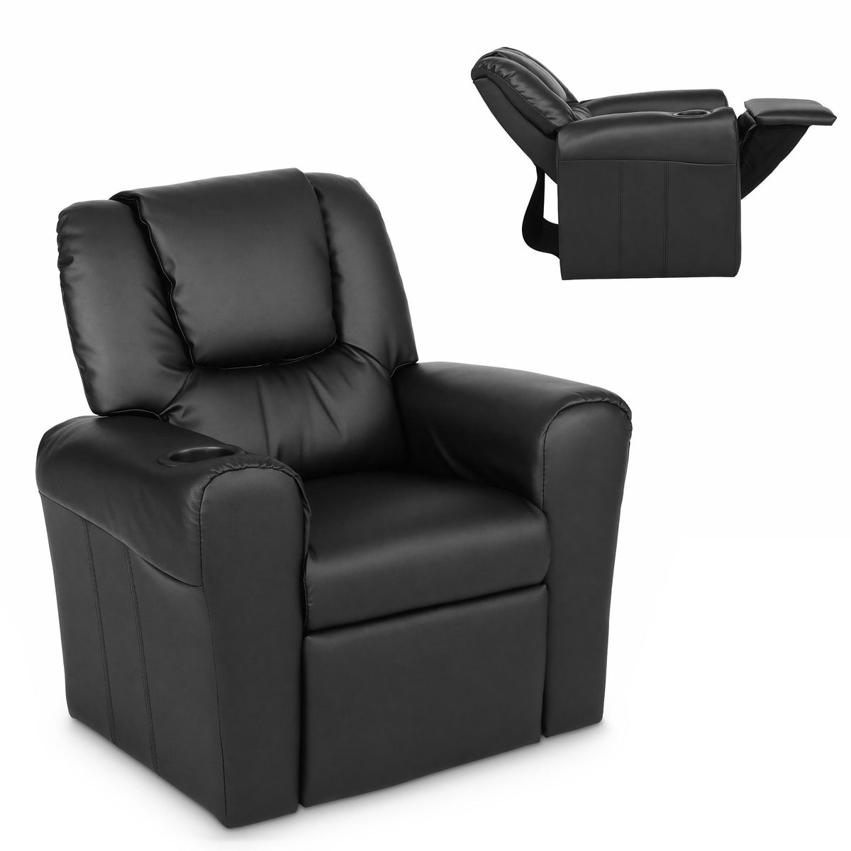Keezi Kids Recliner Chair with Cup Holder, Black, NER-BK