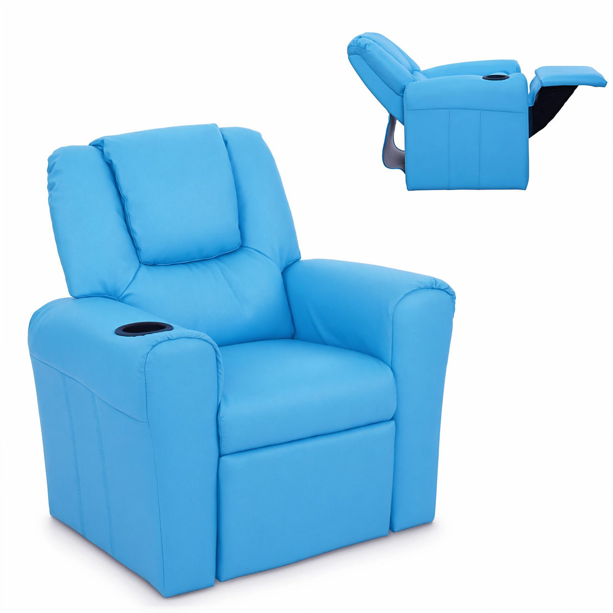 Keezi Kids Recliner Chair with Cup Holder, Blue, NER-BU