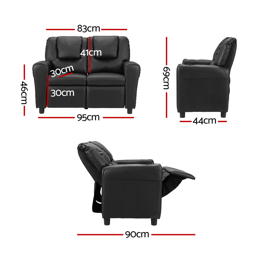 Keezi Kids Double Recliner Sofa, PU Leather