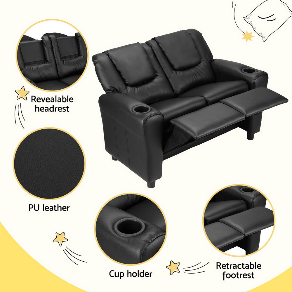 Keezi Kids Double Recliner Sofa, PU Leather