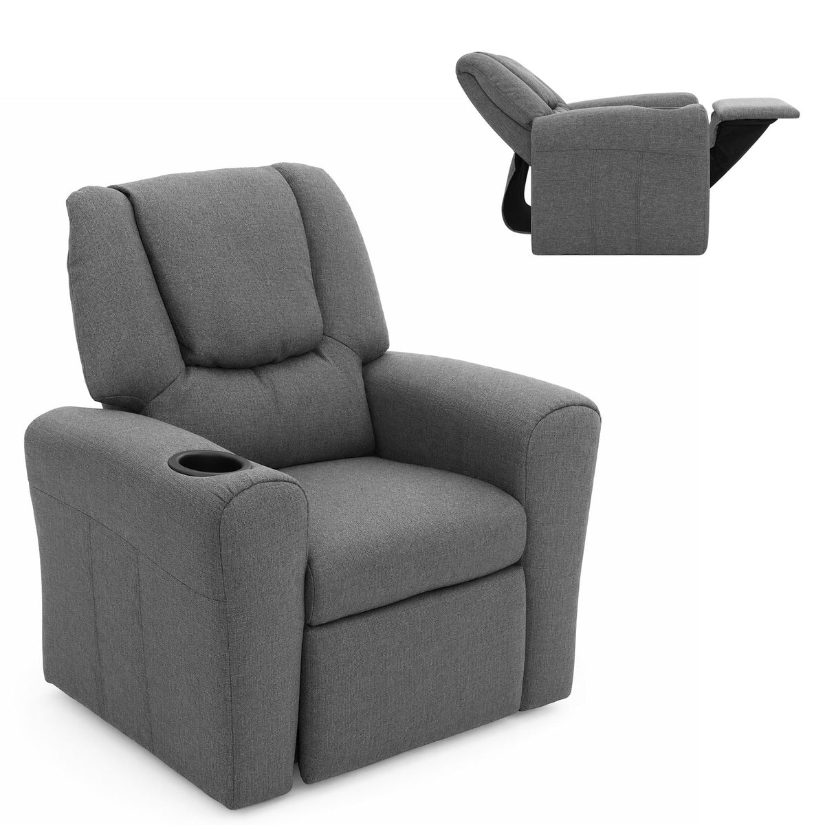 Keezi Kids Recliner Chair with Cup Holder, Grey, NER-GY