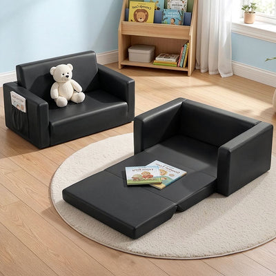 Keezi Kids 2-Seater Fold Out Sofa Bed, PU Leather