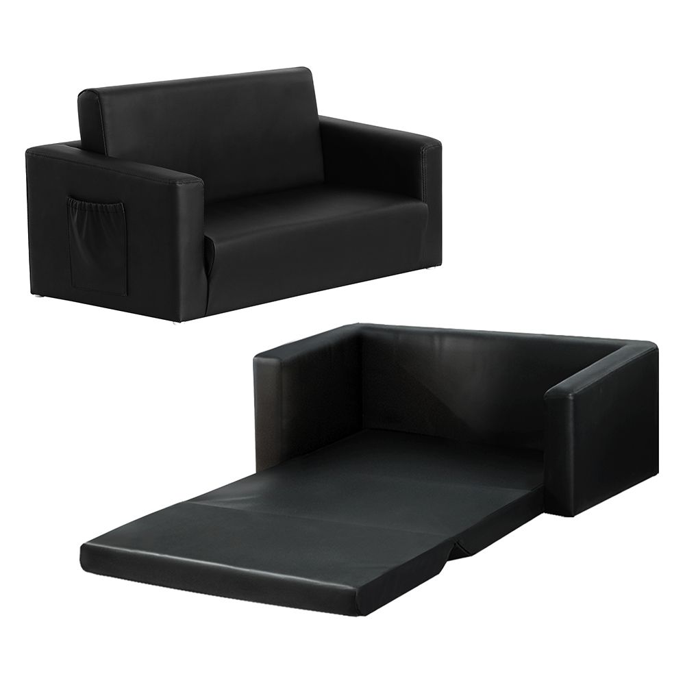 Keezi Kids 2-Seater Fold Out Sofa Bed, PU Leather