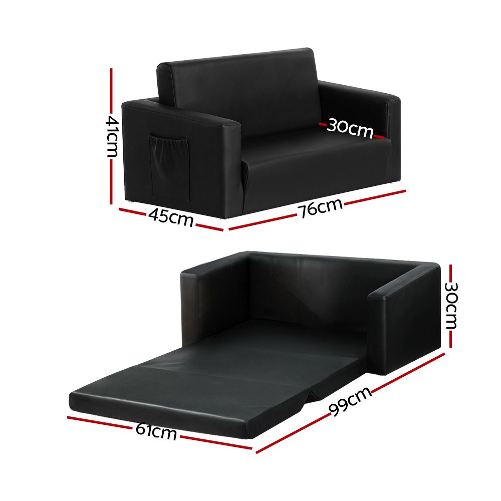 Keezi Kids 2-Seater Fold Out Sofa Bed, PU Leather